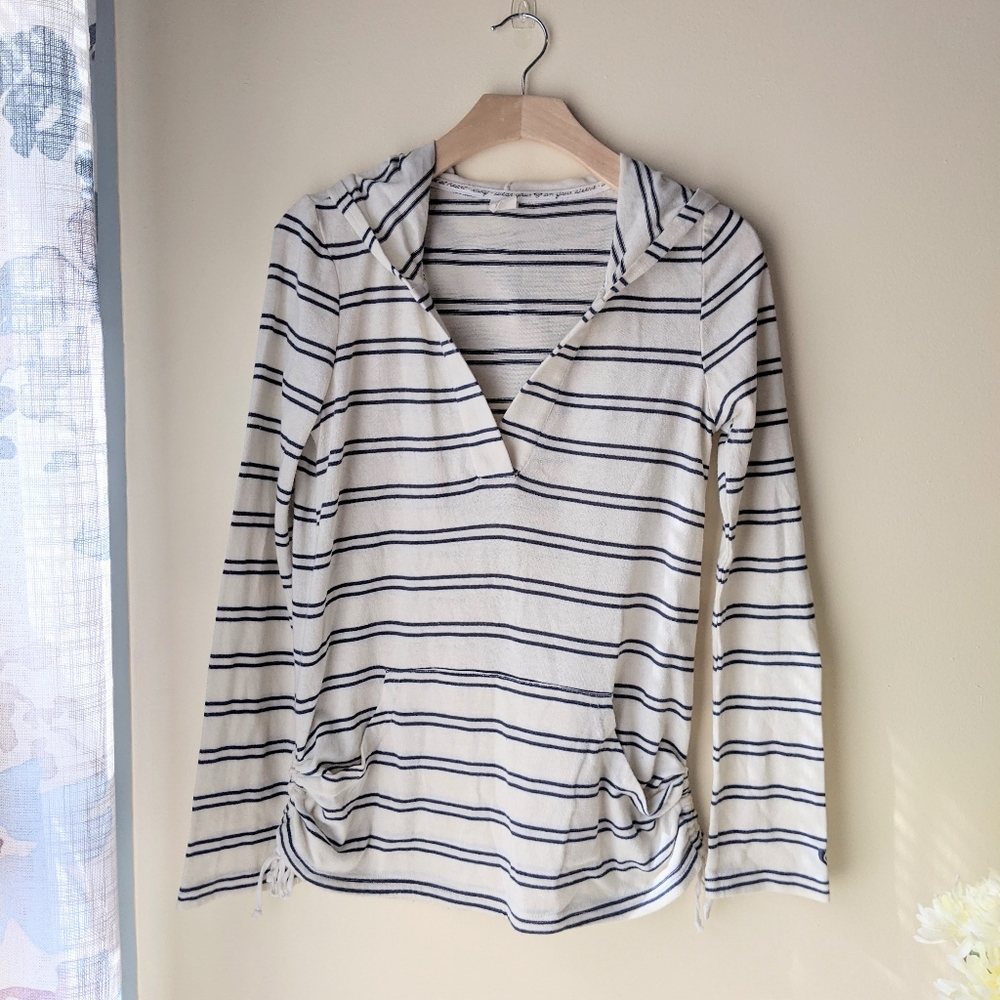 Roxy Cream White Navy Blue Striped Hoodie
